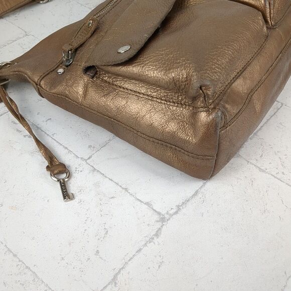 VTG Fossil SUTTER Bronze Leather Crossbody Bag Messenger Travel  Buttery Soft - Picture 7 of 13